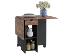 Mesa Dobrável de Cozinha com Rodas, Gaveta e Prateleiras para 2-4 Pessoas 120x72x75 Cm Marrom Preto | S/MARCA