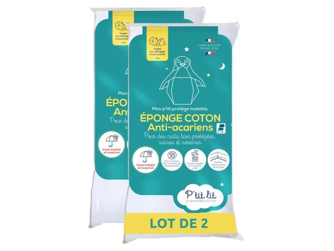 Conjunto De 2 Protetores De Colchão Bebê Antiácaros 60x120 Cm Fronha Impermeável Boucle 100 Algodão Absorvente Ptit Lit