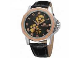 Reloj Automático Masculino Forsining De Negocios Con Esfera Hueca Negro+oro Rosa