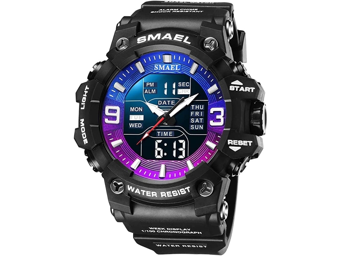 Lurelia Relógio Digital Desportivo, Visor Digital, Led, Cronómetro, Alarme, Data/calendário, 12/24h, Luminoso, Duplo Fuso/mostrador, Resina, Preto