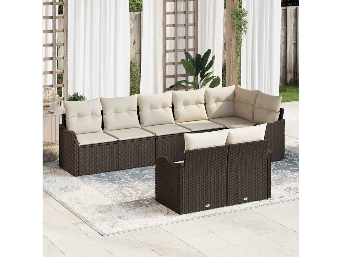 Vidaxl Conjunto De Sofá De Jardim 8 Unid. Marrom E Branco Vime Pe