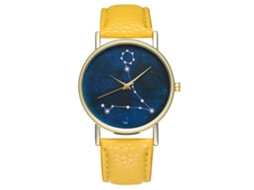 Reloj De Cuarzo Con Correa De Cuero Pu Moda Unisex Dial Grande Redondo Amarillo