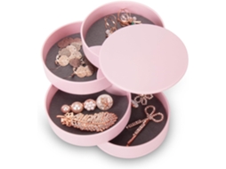 Joyero - Joyero Para Mujer - Cajón Para Joyas - 4 Niveles - Giratorio - Rosa - 10 Cm - Redondo