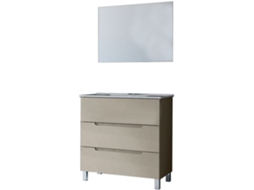 Móveis de casa de banho com lavatório, espelho e aplique LED VICTORIA 80x45 cm acabamento Moka mate 3 gavetas com pés