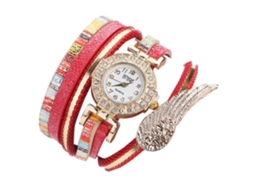 Relógio Pulseira Feminino Quartzo com Strass e Corrente Pu Redondo Relógio de Vestir Vermelho