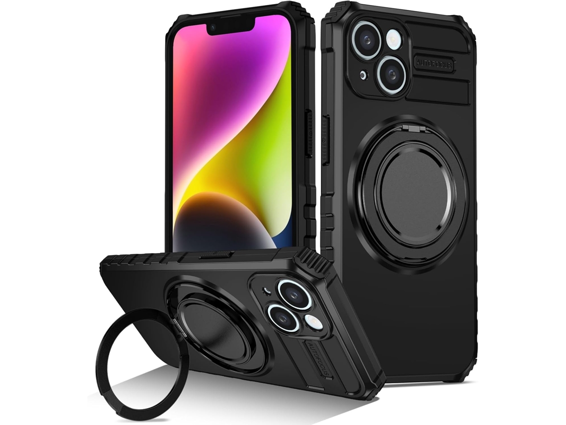 Capa Protetora Magnética Giratória 360° Para Iphone 14, Suporte Para Celular, À Prova De Choque, Preta