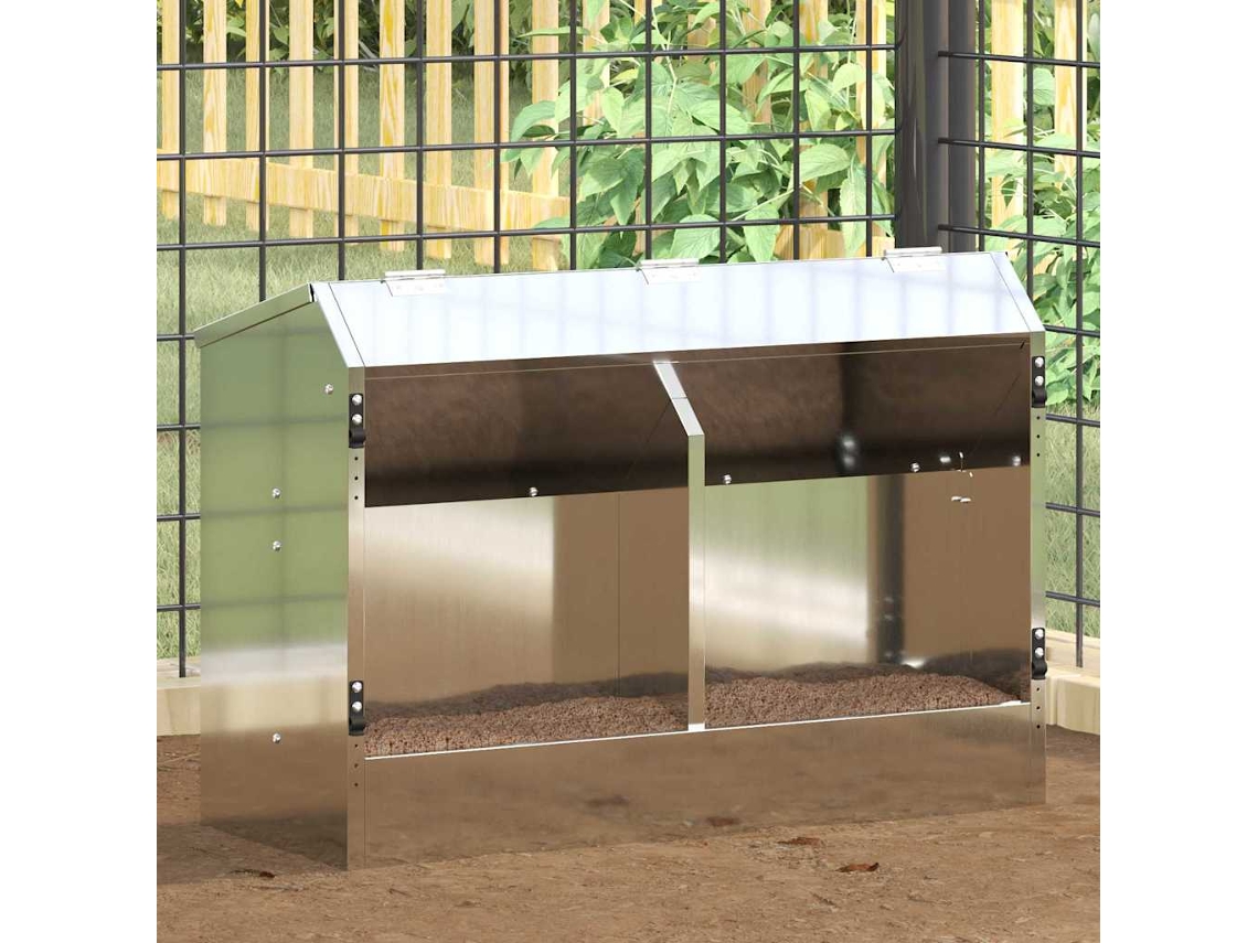 Vidaxl Comedouro Para Coelhos Prateado 64,5 X 25,5 X 45,5 Cm 6 Kg