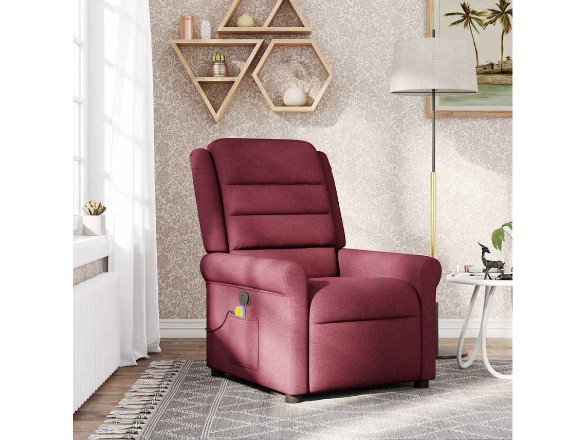 Vidaxl Poltrona De Massagens Reclinável Tecido Vermelho Tinto