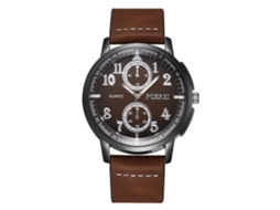 Relógio Masculino de Negócio Simples Pulseira Pu Quartzo Café Resistente a Arranhões