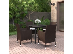 Vidaxl 5 Pcs Conjunto De Jantar P/ Jardim C/almofadões Vime Pe E Vidro