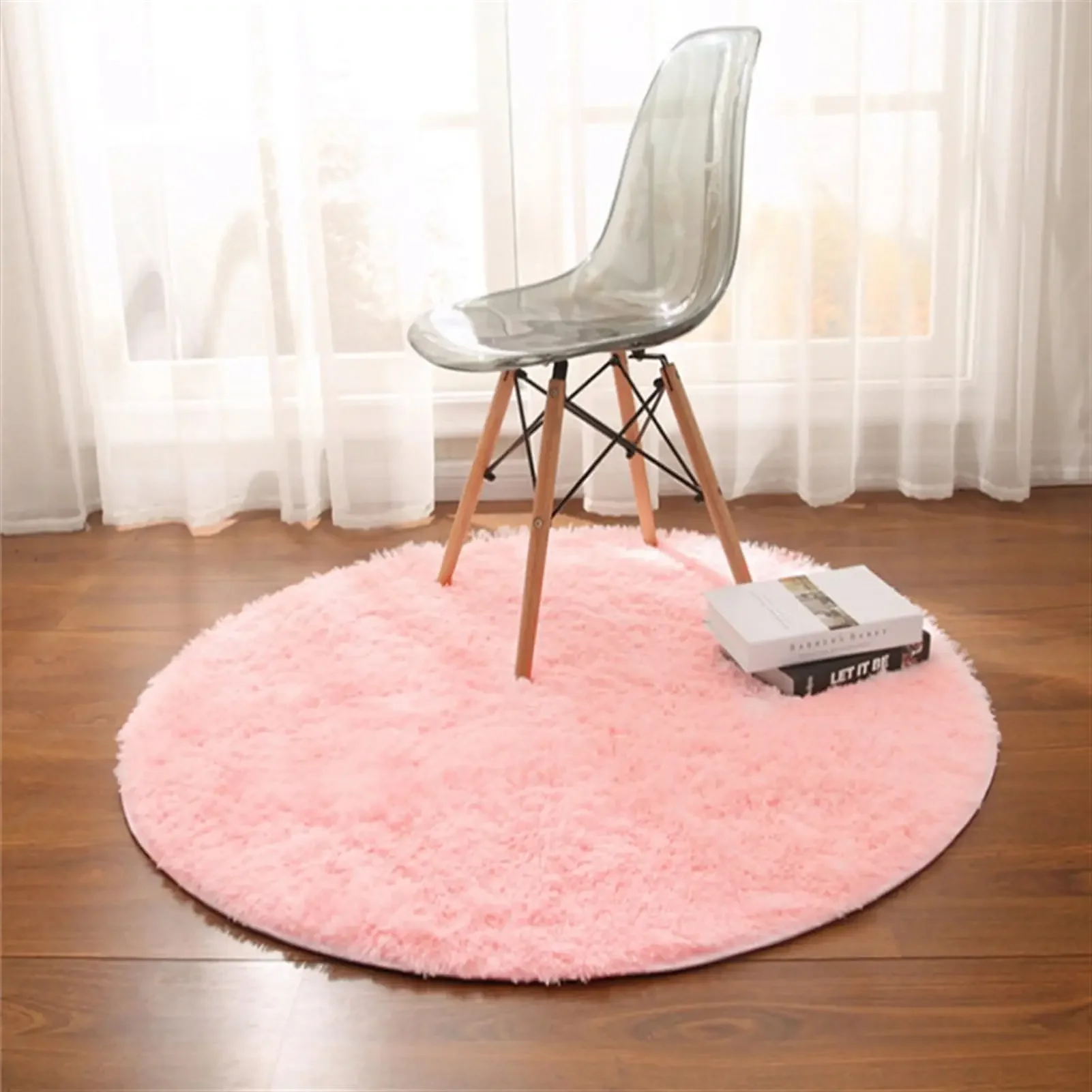 Tapete Redondo De Pelúcia Macio E Confortável (rosa 80x80cm).