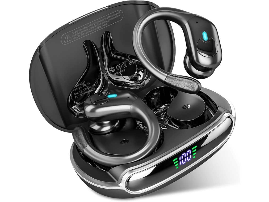 Auscultadores Bluetooth 80h Reprodução Led Cancelamento Ruído Ganchos IPX7 JIAPEI