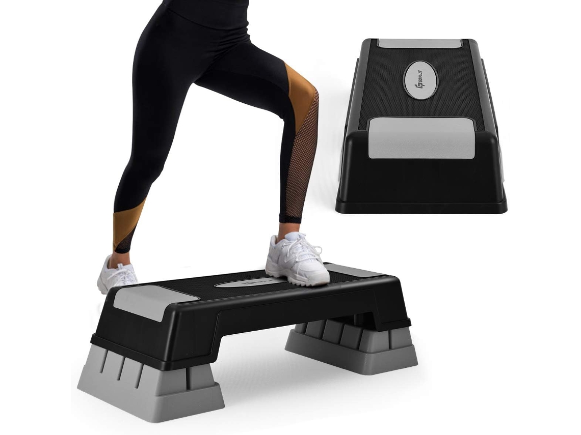 Step Aerobics Stepper com Degraus Step Fitness com Altura Ajustável 12 Cm/17 Cm/22 Cm e Almofadas Antiderrapantes Cinzento COSTWAY