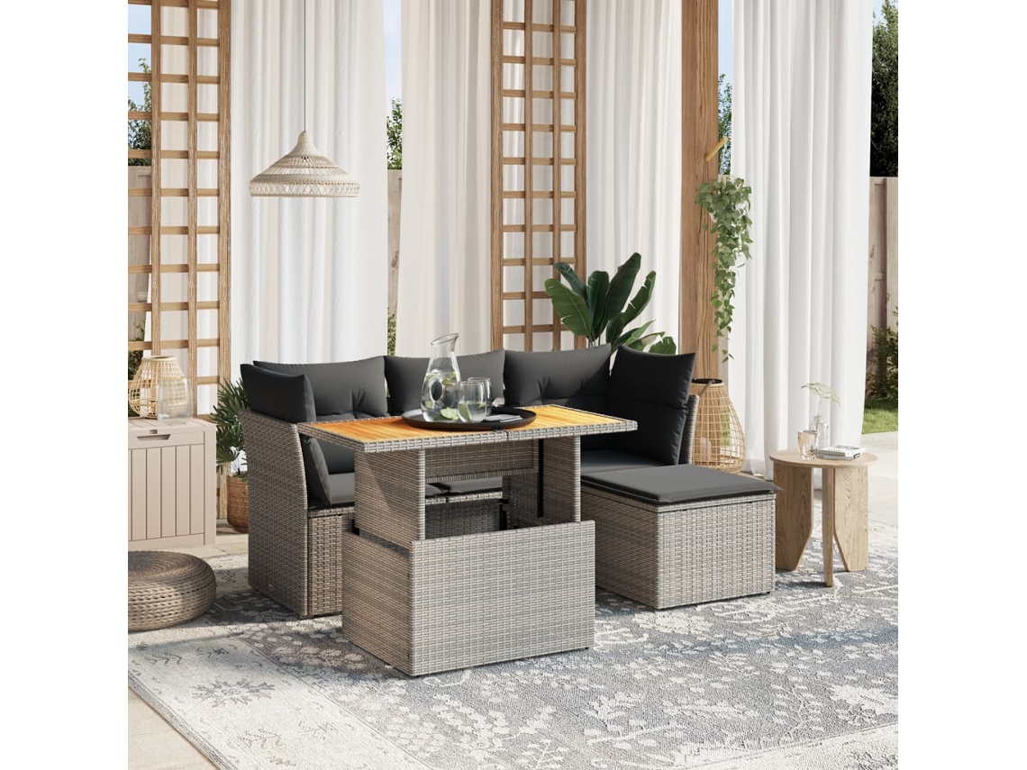 Vidaxl 6 Pcs Conjunto Sofás De Jardim Com Almofadões Vime Cinzento