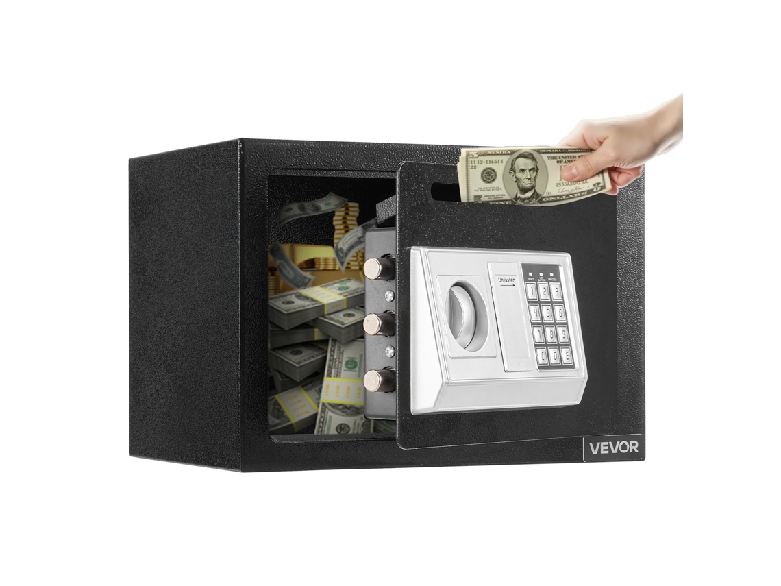 Cofre eletrônico Vevor 17L com compartimento para depósito, preto, 25 x 35 x 25 cm