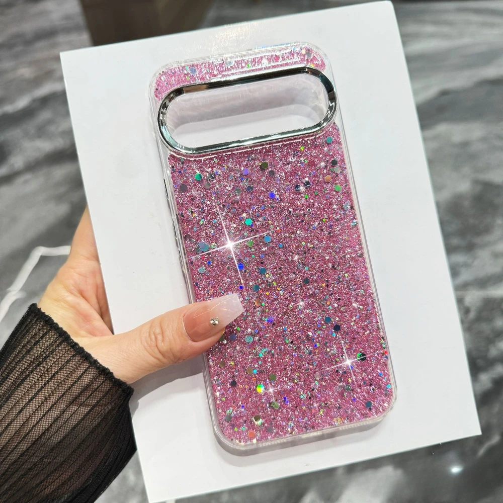 Capa Para Celular (pixel 8a Rosa) Com Glitter Cristal, Capa Traseira De Silicone À Prova De Choque.