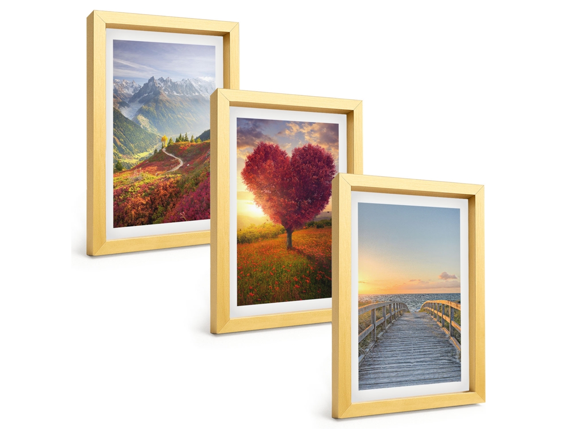 Composição De Quadros Paisagens De Montanhas, Árvore, Píer Em Forma De Coração Espelharte (3 Peças 20x30 Cm)