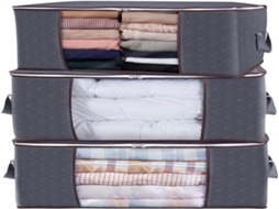 Lurelia Saco Organizador 3 Un. 60 X 43 X 35 Cm Para Roupas, Roupa De Cama E Edredons, Tecido Resistente, Fecho Zíper E Com Alça
