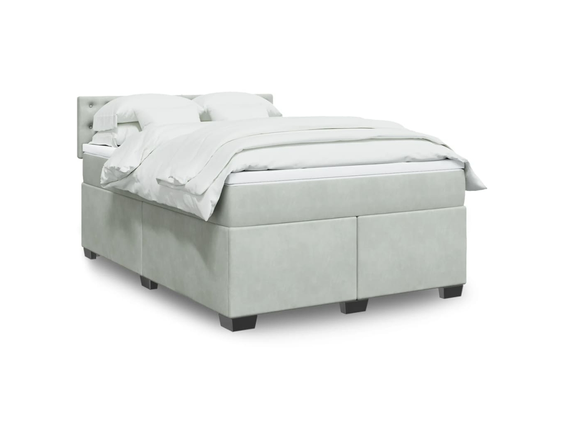 Vidaxl Cama Com Molas/colchão 140x200 Cm Veludo Cinzento-claro