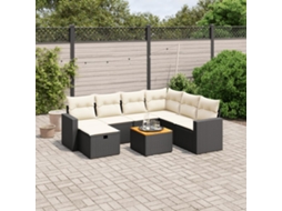 Vidaxl 8 Pcs Conjunto Sofás De Jardim Com Almofadões Vime Pe Preto