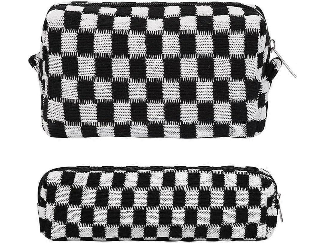 Conjunto De 2 Estojos Cosméticos Xadrez, Estojo Portátil Para Lápis, Bolsa De Viagem Para Artigos Higiene Pessoal, Estojos Xadrez Para Lápis