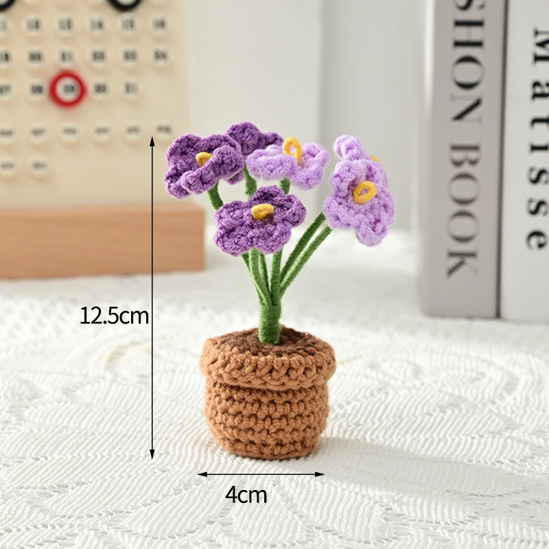 Enfeite de Mesa em Vaso com Flor Artificial de Crochê, Presente de Formatura MDUG