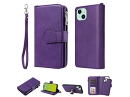 Capa Amovível Para Iphone 15 Plus Pele Sintética Roxo