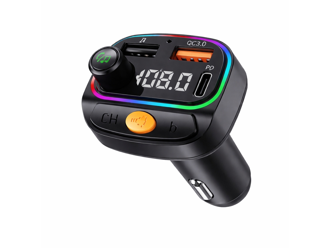 Transmissor Fm Bluetooth Carregamento Rápido Pd + Qc3.0 Led Rgb 35w Accetel Tf701 Preto