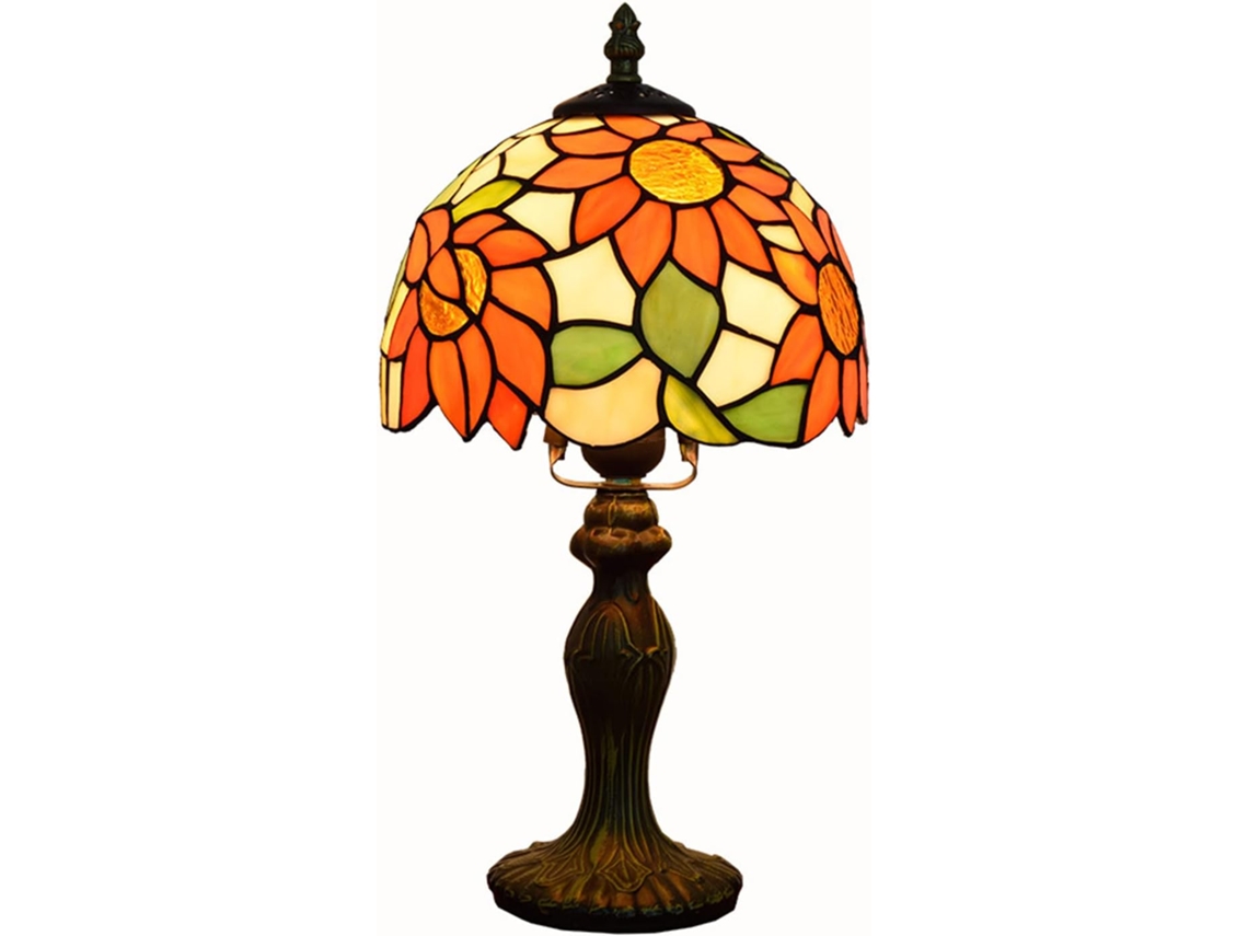 Abajur De Mesa Em Estilo Tiffany Com Vitral Artístico Pastoral, Decoração De Cabeceira Com Girassol Laranja, Luminária