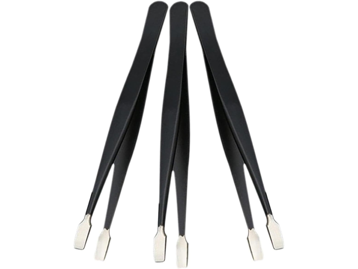Conjunto De 3 Pinças Easy-Clean Para Cílios, Aço, Pretas