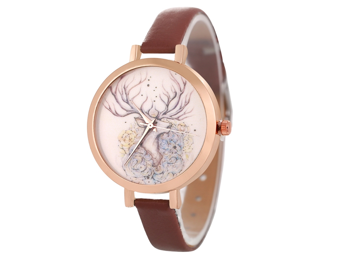 Relógio de Pulso Feminino Analógico de Quartzo com Mostrador Redondo Estilo Fashion Marrom