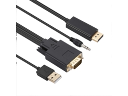 Adaptador Lurelia Cabo VGA para DisplayPort, 1920x1080, 1,8 m, com áudio e alimentação.