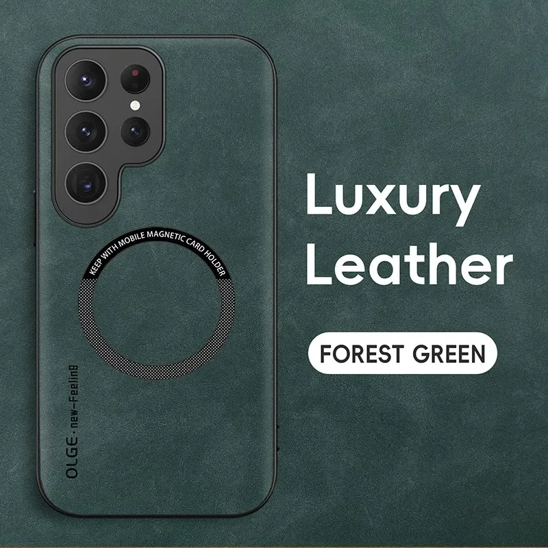 Capa De Couro Resistente A Impactos (verde) Para Celular Samsung Galaxy S25 Plus Com Carregamento Sem Fio Magnético.