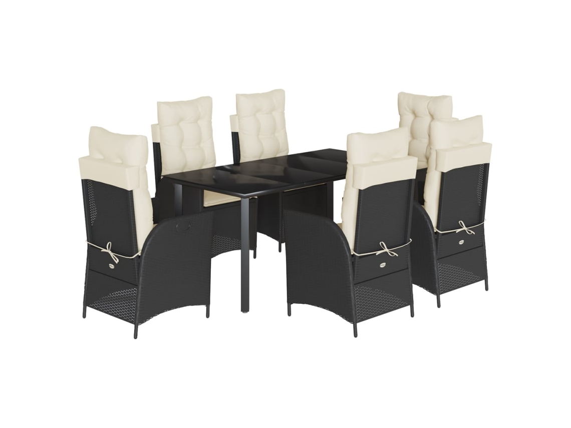 Conjunto de 7 Jantar para Jardim com Almofadões Vime Pe Preto MAISON EXCLUSIVE