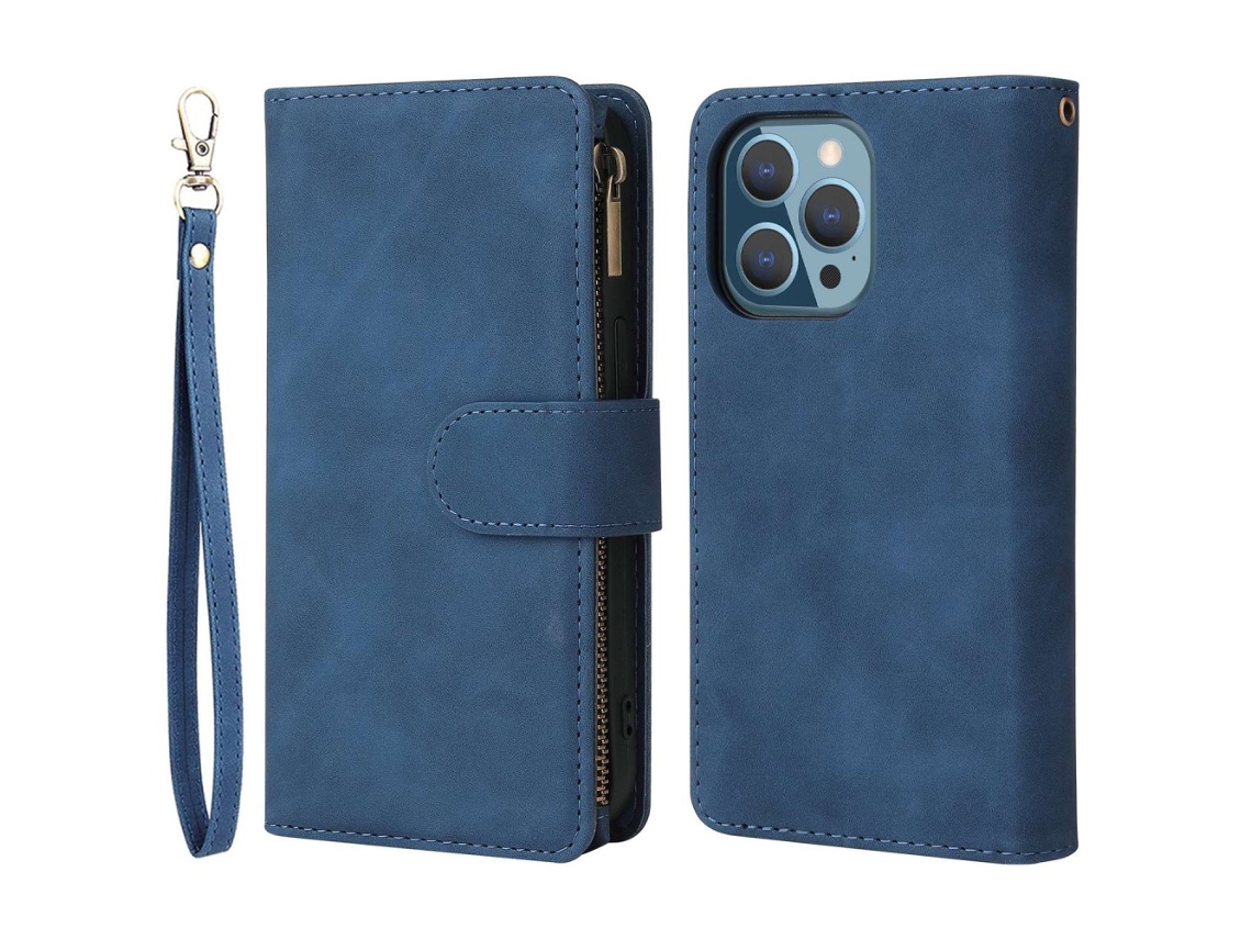 Capa Quedas Inch Para Iphone 13 Pro Pele Sintética Com Porta-cartões Azul