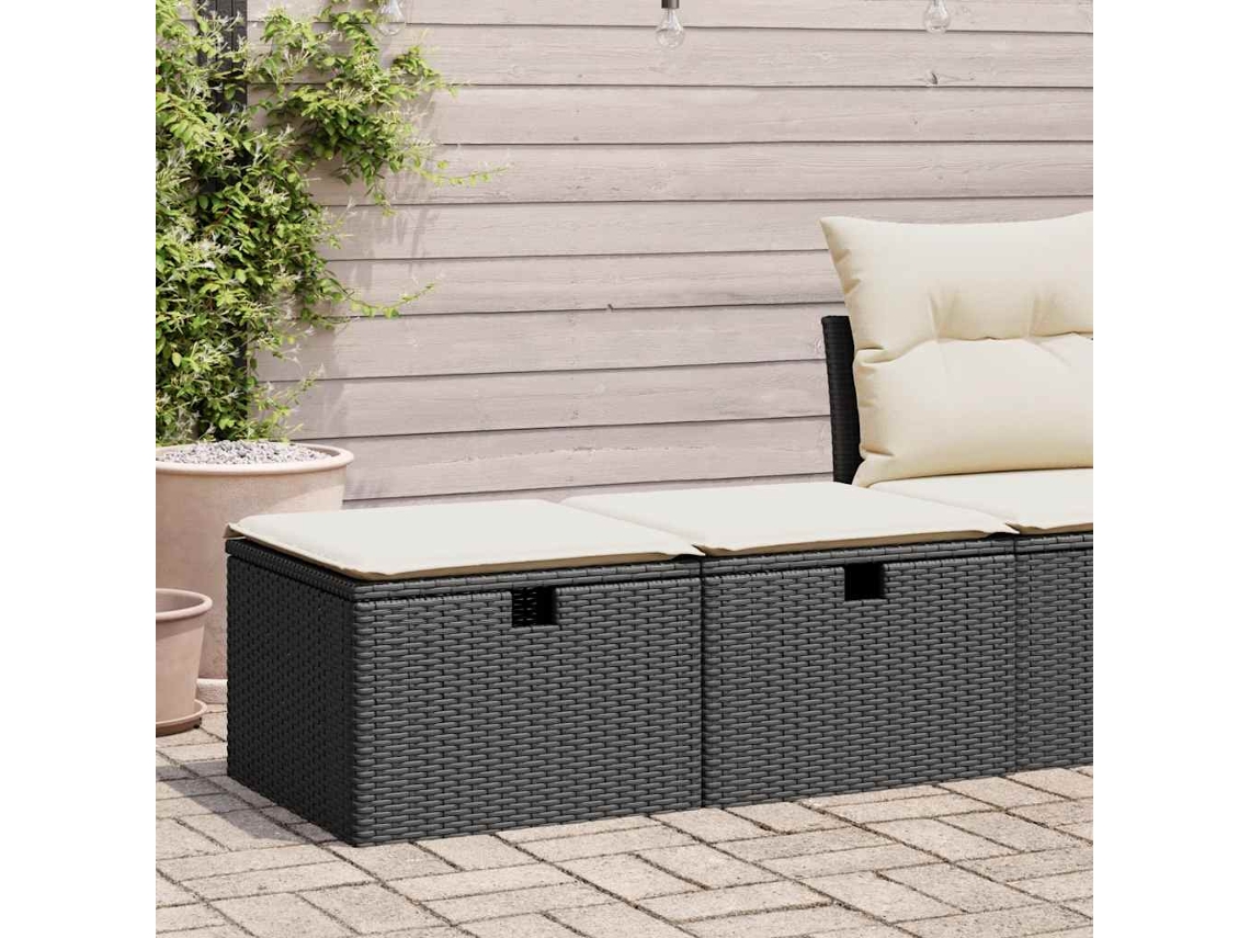 Vidaxl 2 Pcs Conjunto Sofás Jardim C/ Almofadões Vime Pe/acácia Preto