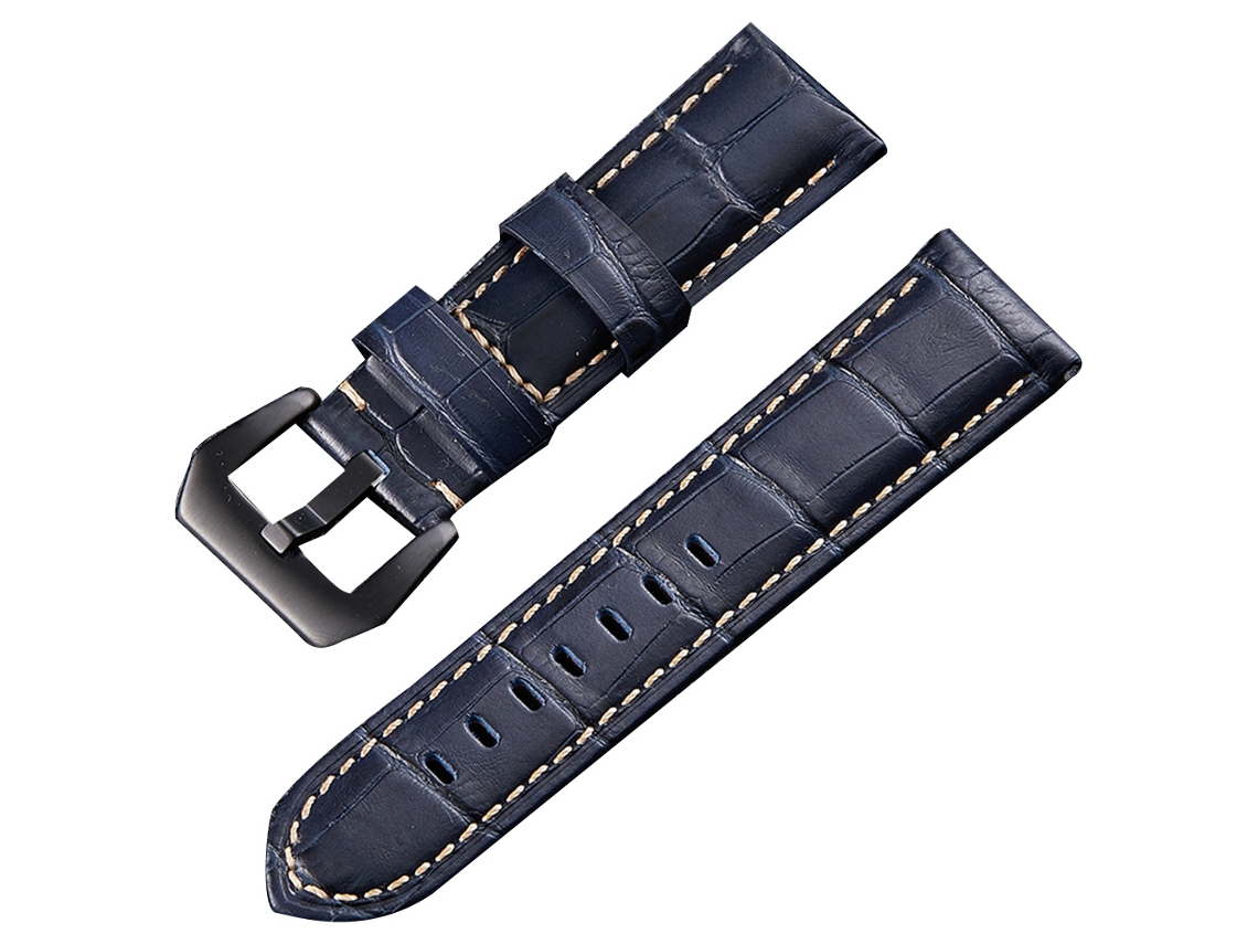 Correa De Reloj De Cuero Auténtico 24mm Hebilla De Clavo Azul Real Hebilla Negra