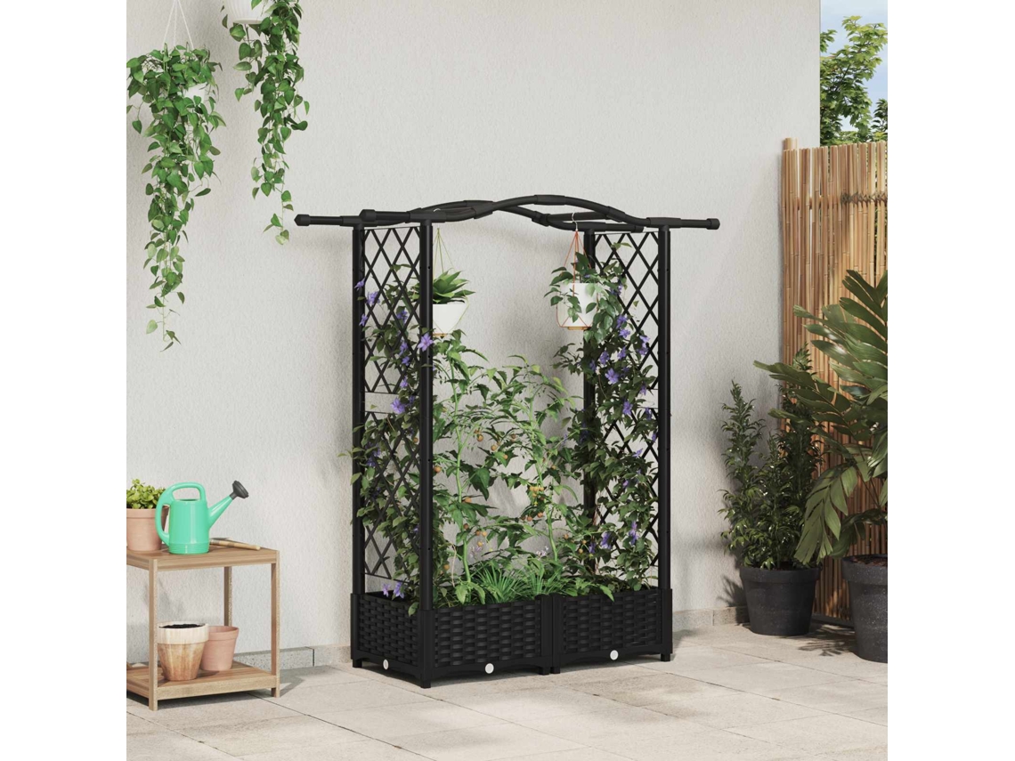 Vidaxl Cama Elevada Com Treliça E Telhado Preto 124 X 40 X 123 Cm Pp