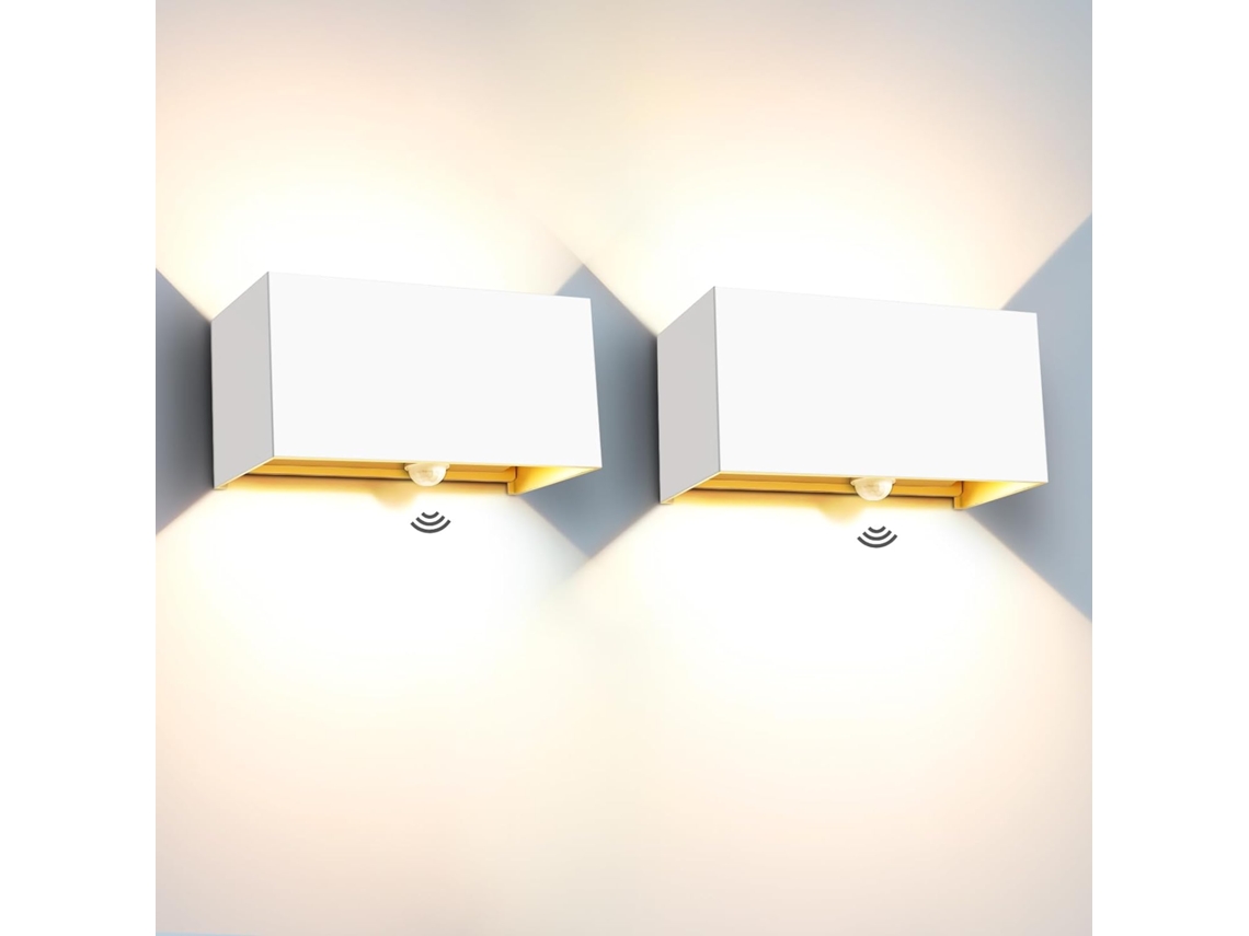 Conjunto 2 Apliques 24w Sensor Movimento Ip65 Branco Quente