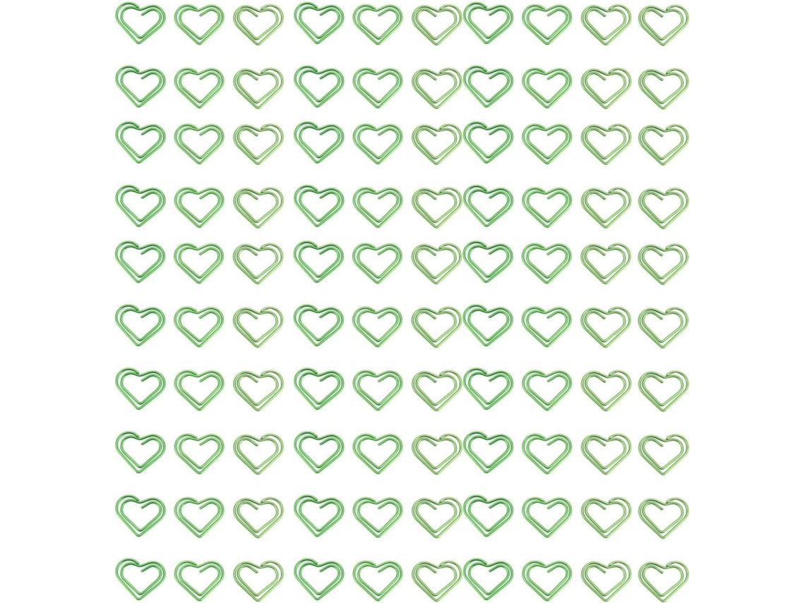 100 Clipes de Papel Verdes em Formato de Coração, Clipes de Papel de Metal Antiderrapantes e Lisos.