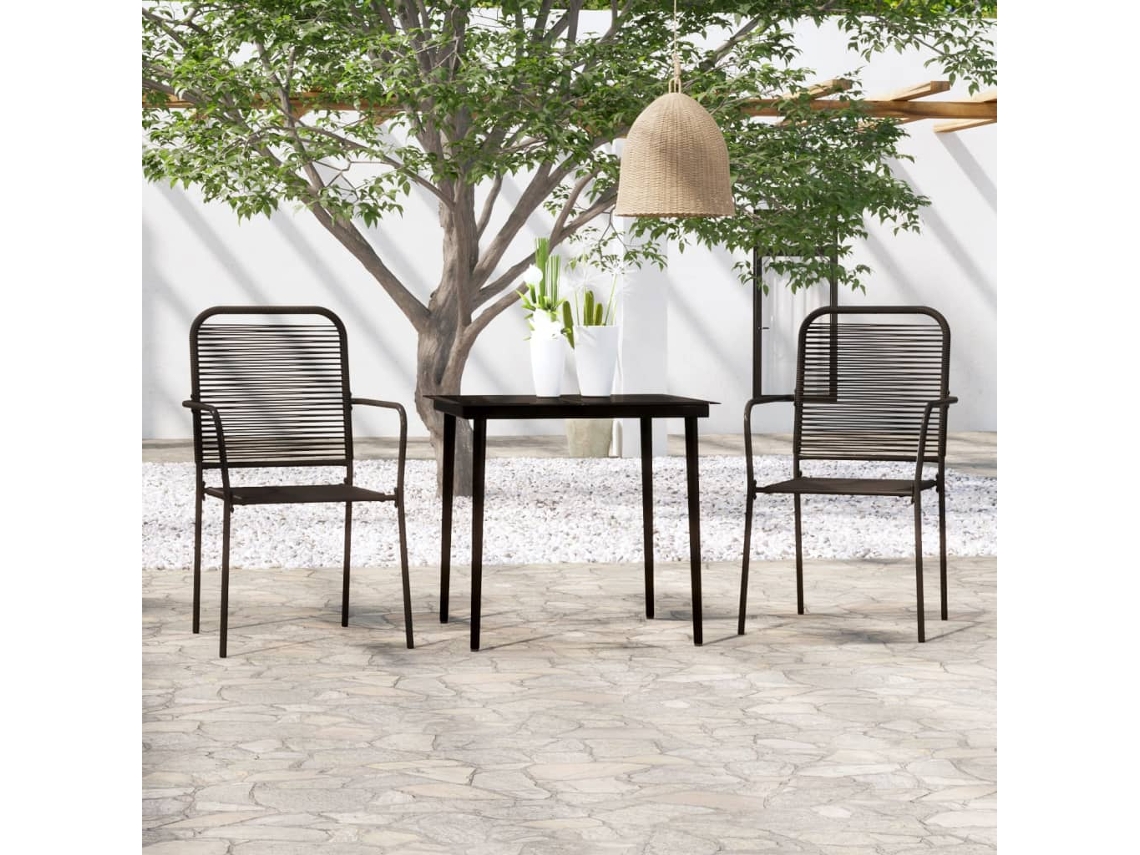 Conjunto 3 Peças De Jantar Para Jardim Preto Dkd Home Decor