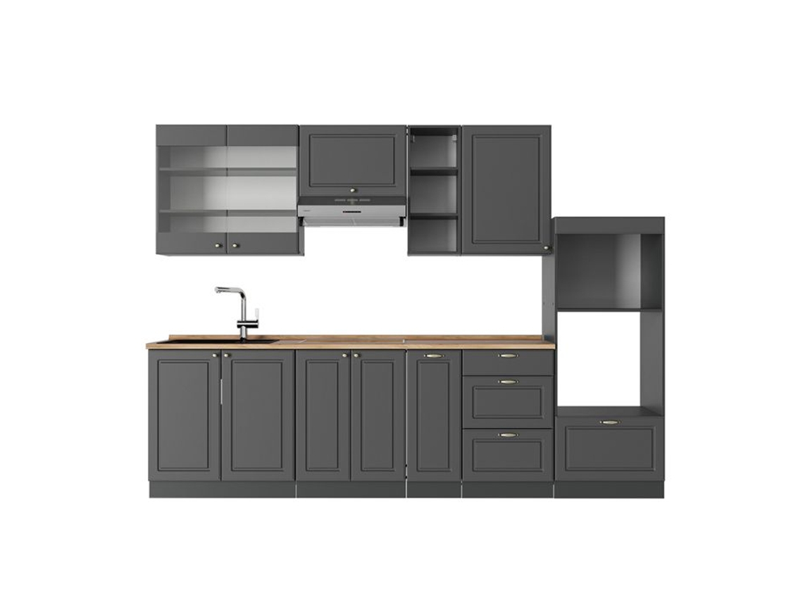 Cozinha Fame Line, 280cm, Pt Carvalho, Antrazite Dourado Campo, Antracite, Vicco