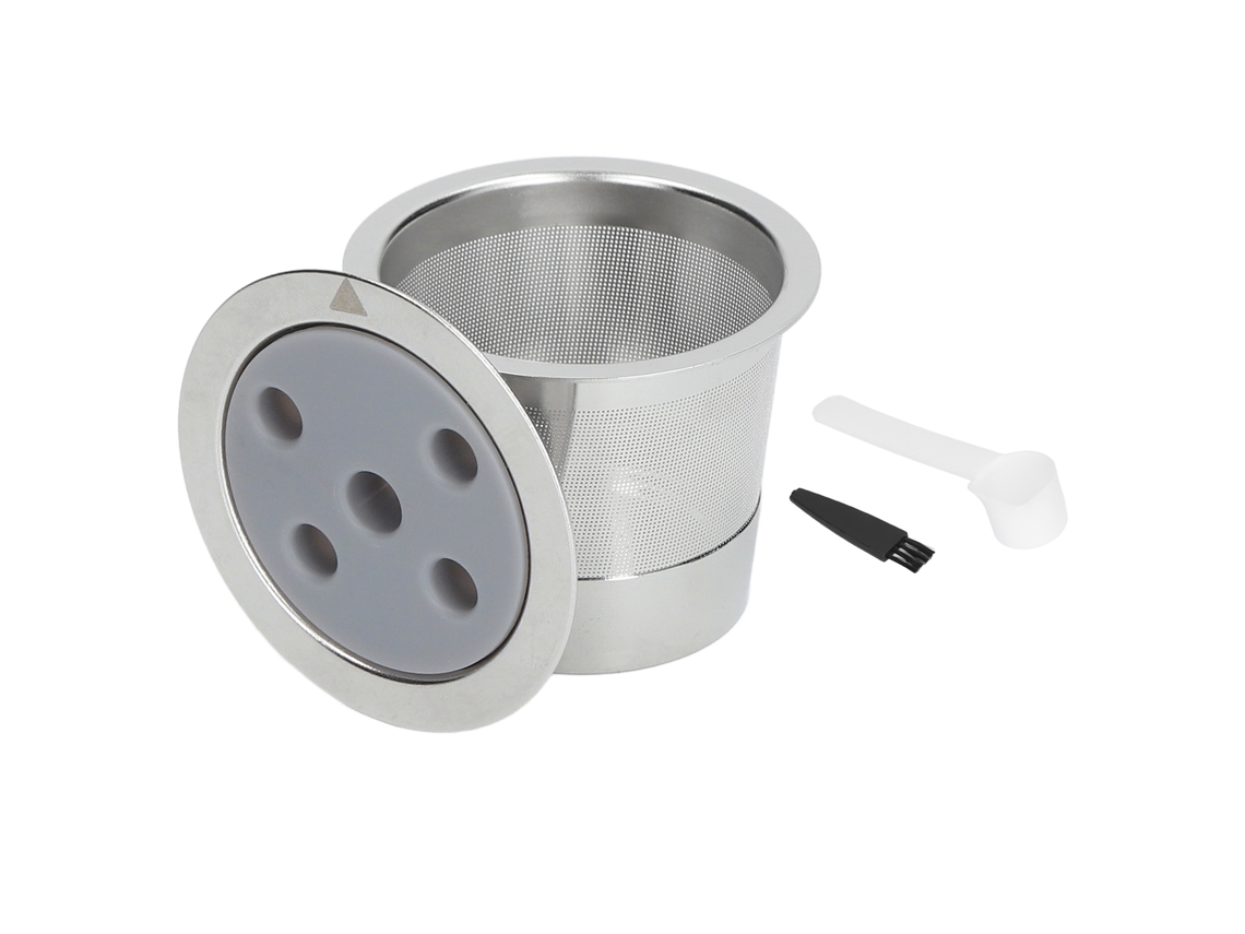 Filtro de café reutilizável de aço inox com 5 orifícios, acessórios, pincel e colher | S/MARCA
