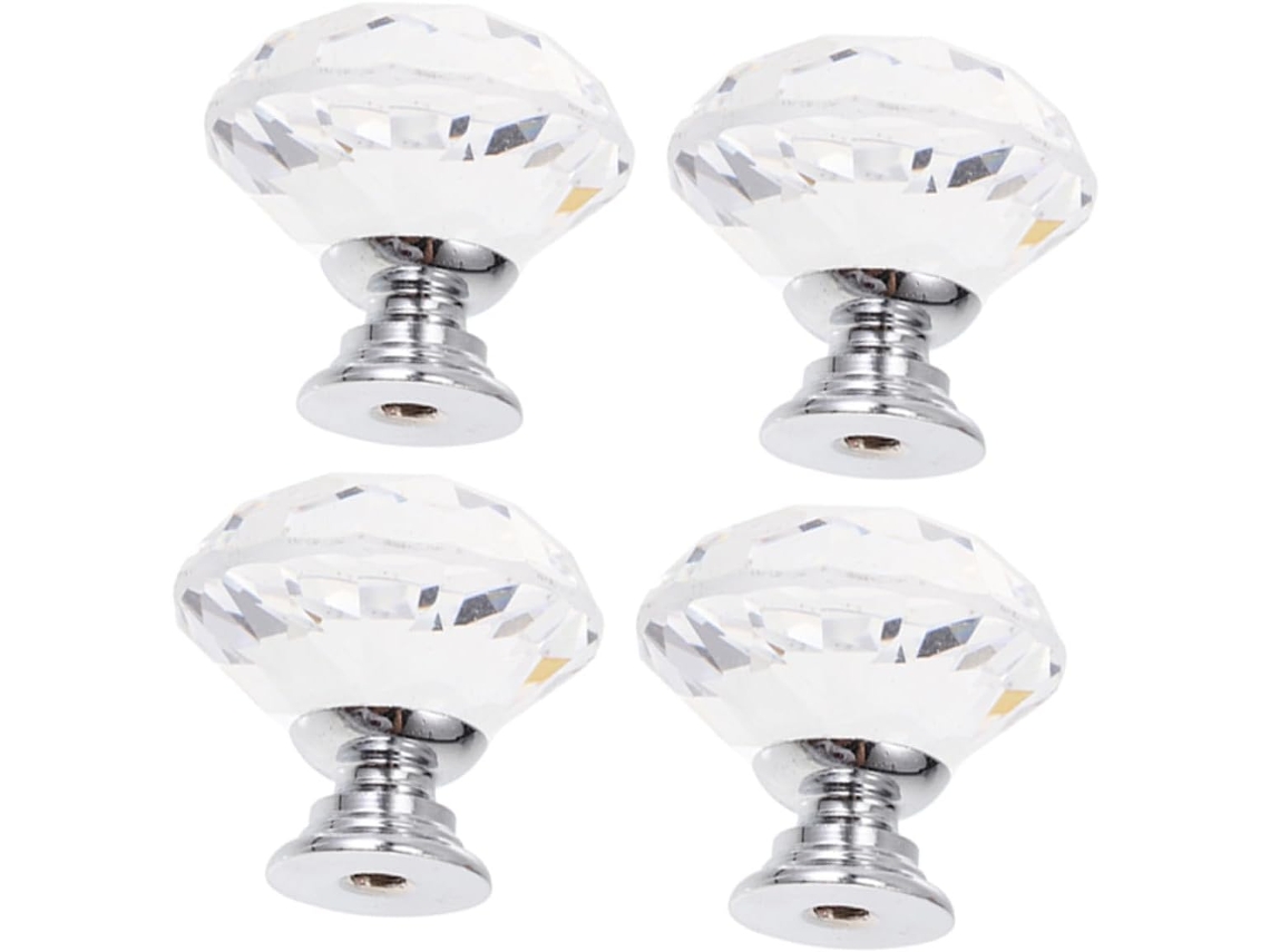 Doitool Conjunto De 4-puxadores Decorativos Vidro Cristal Para Armários, Gavetas E Portas De Cozinha Com Furo Único