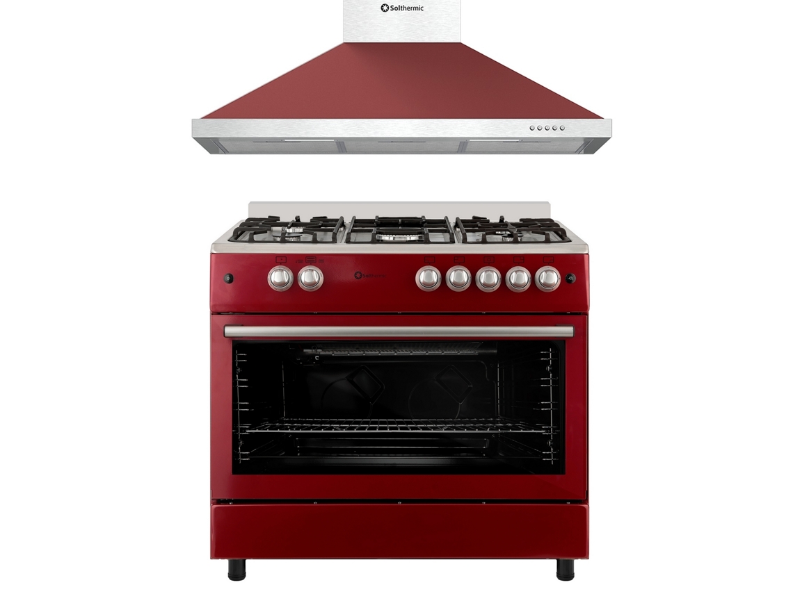 Pack Combo Fogão Solthermic F9l50g2r Forno Panoramico Exaustor Decorativa 8924 Roja 90