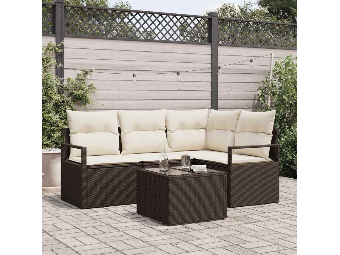 Vidaxl Conjunto De Sofás 5 Unid. Castanho Vime Pe