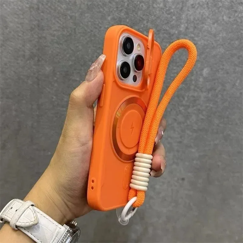 Capa Magnética Para Celular Com Suporte Para Lente (laranja, Iphone 17)