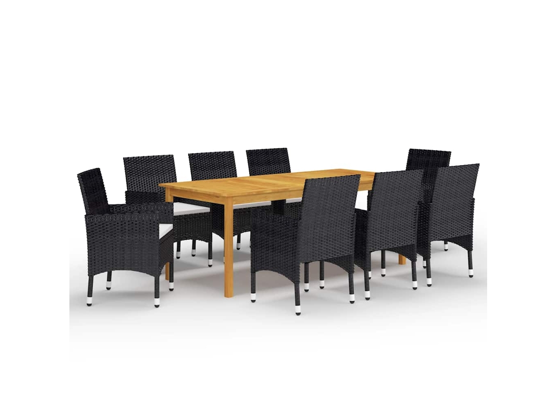 Vidaxl 9 Pcs Conjunto De Jantar Para Jardim Preto