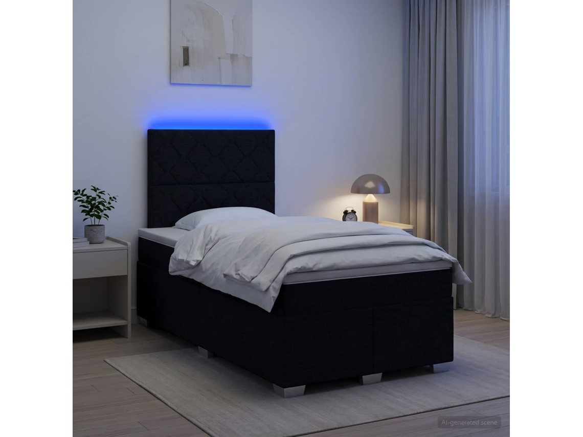 Vidaxl Cama Box Spring Com Colchão Preto 120 X 190 Cm Tecido