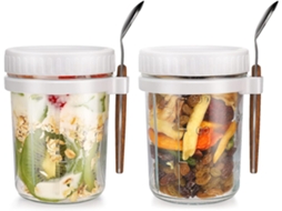 Potes Para Aveia Overnight, Recipiente Para Com Tampa E Colher, Armazenar Cereais, Branco2